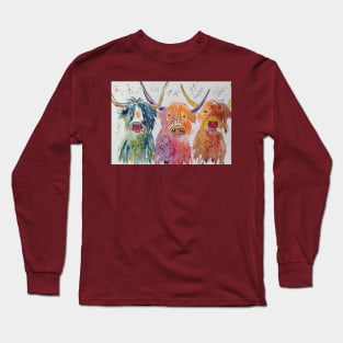 Three funny colourful Highland Cows Long Sleeve T-Shirt